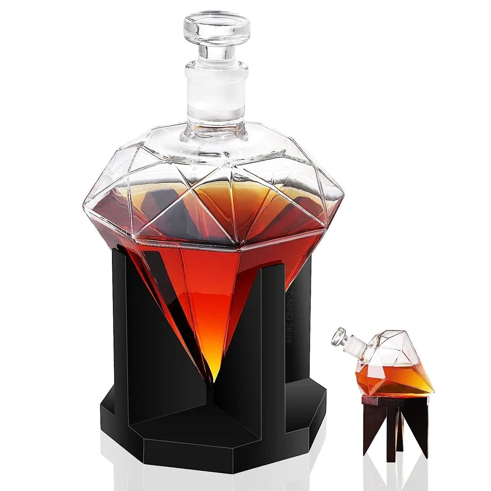 Decanter Diamante de Cristal 1000ml com Suporte de Madeira