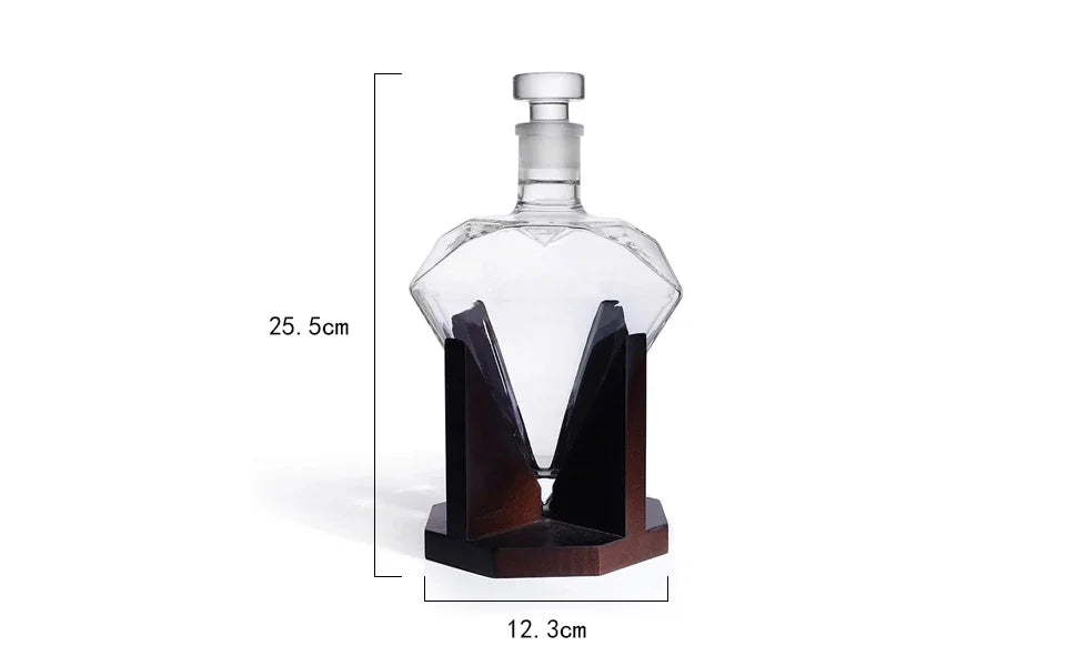 Decanter Diamante de Cristal 1000ml com Suporte de Madeira