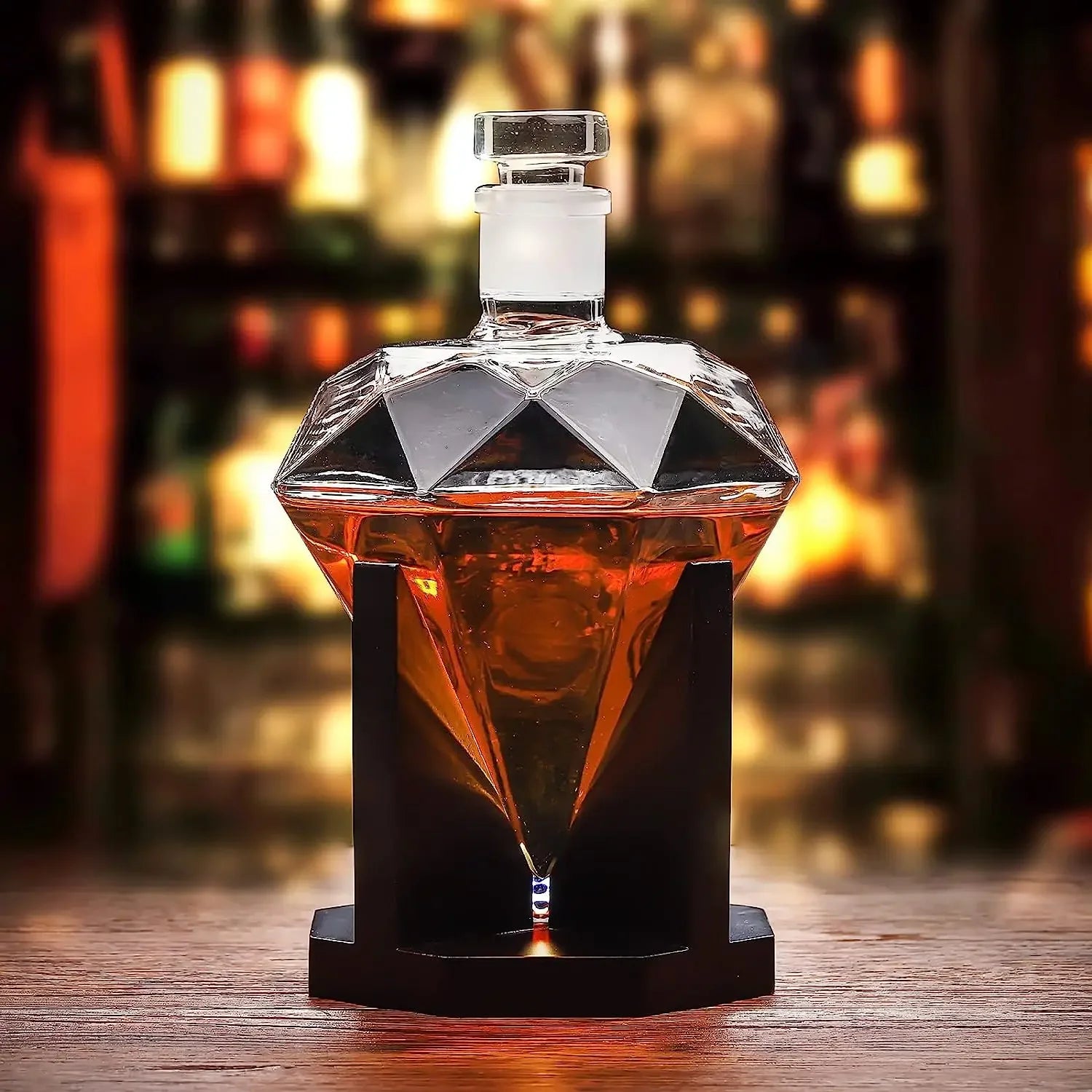 Decanter Diamante de Cristal 1000ml com Suporte de Madeira