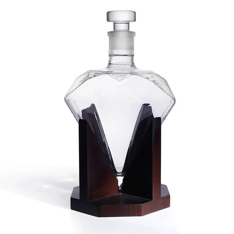 Decanter Diamante de Cristal 1000ml com Suporte de Madeira